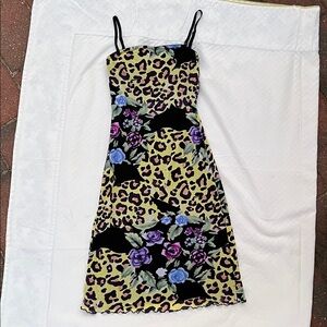 Guess vintage lined sexy spaghetti strap dress in Leopard/rose pattern